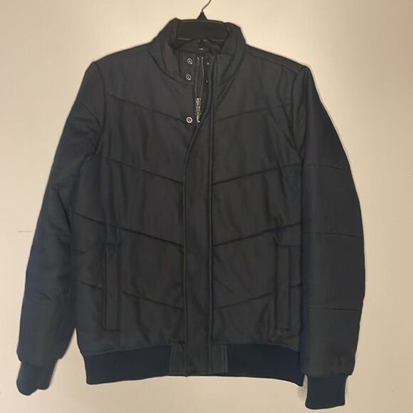 Banana Republic- Puff Bomber Jacket Full Zip Button Military Blue- Size Small - Picture 1 of 9